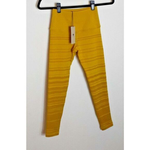 Avocado Leggings Size XXS Yellow Stripped Textured Samatha Style Activewear - Picture 7 of 9
